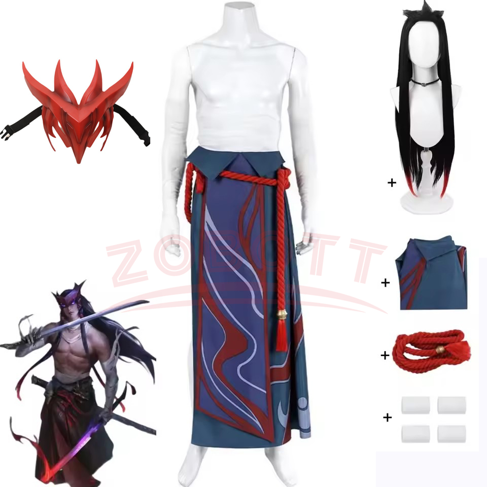 Men Accessories Kit - Kostium Cosplay LOL Unforgotten Yone Peruka